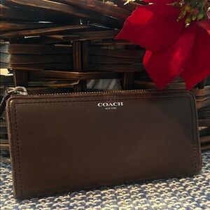 Coach Dark Brown Leather Zip Wallet